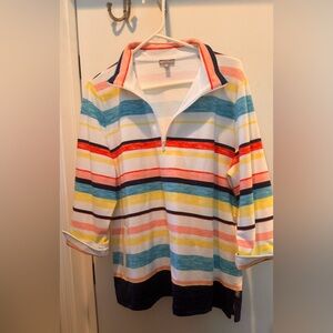 T by Talbots outerwear Striped Quarter-Zip Pullover in White, Blue, Yellow